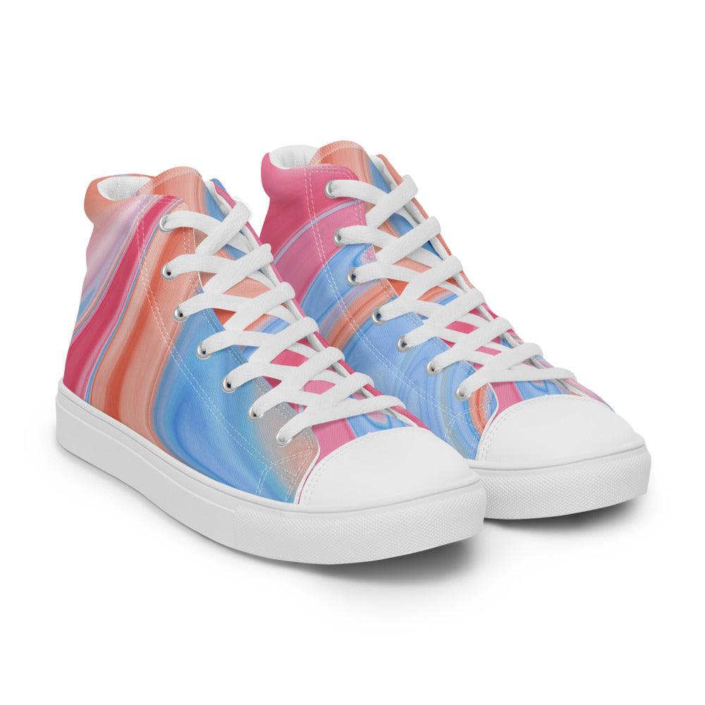 Tie-Dye Blue Orange Men’s High Top Canvas Shoes - MessyBunFun - Your Destination for Stylish Unisex Clothing, Tops and bottoms - MessyBunFun.com