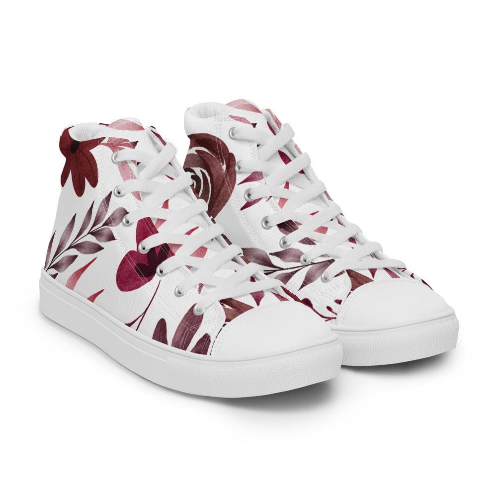 Maroon Flowers Men’s High Top Canvas Shoes - MessyBunFun - Your Destination for Stylish Unisex Clothing, Tops and bottoms - MessyBunFun.com