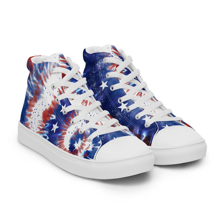 USA Tie-Dye Men’s High Top Canvas Shoes - MessyBunFun - Your Destination for Stylish Unisex Clothing, Tops and bottoms - MessyBunFun.com