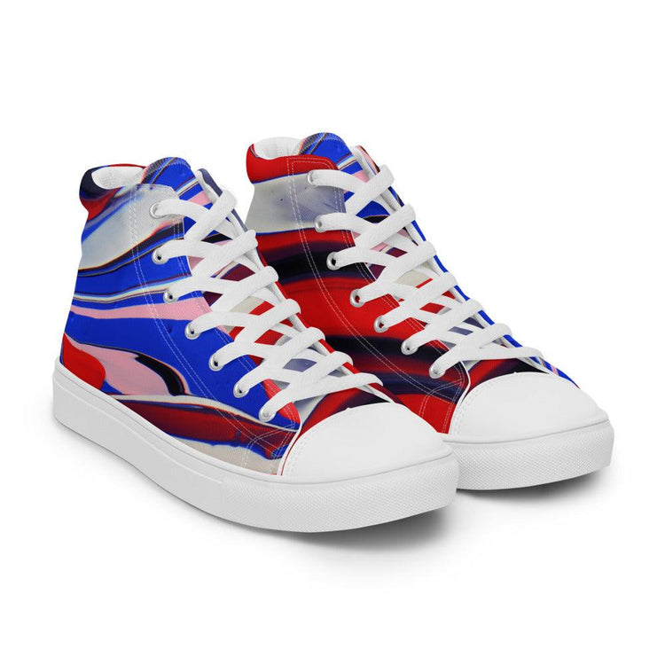 Red White and Blue Marble Men’s High Top Canvas Shoes - MessyBunFun - Your Destination for Stylish Unisex Clothing, Tops and bottoms - MessyBunFun.com