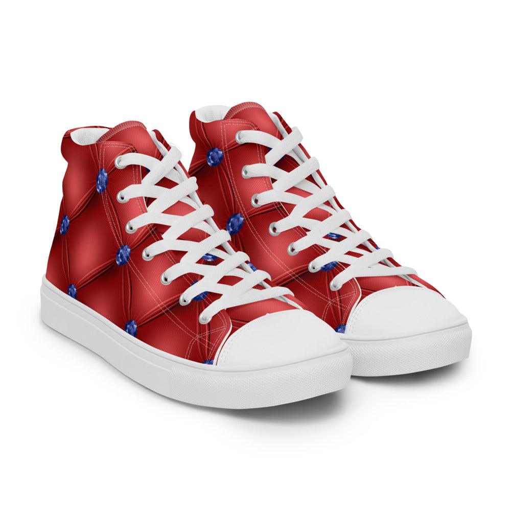 Red Diamond Tuck Men’s High Top Canvas Shoes - MessyBunFun - Your Destination for Stylish Unisex Clothing, Tops and bottoms - MessyBunFun.com