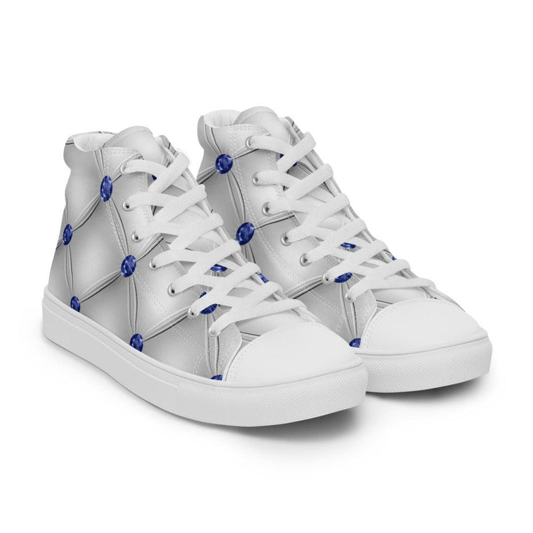 White Diamond Tuck Men’s High Top Canvas Shoes - MessyBunFun - Your Destination for Stylish Unisex Clothing, Tops and bottoms - MessyBunFun.com