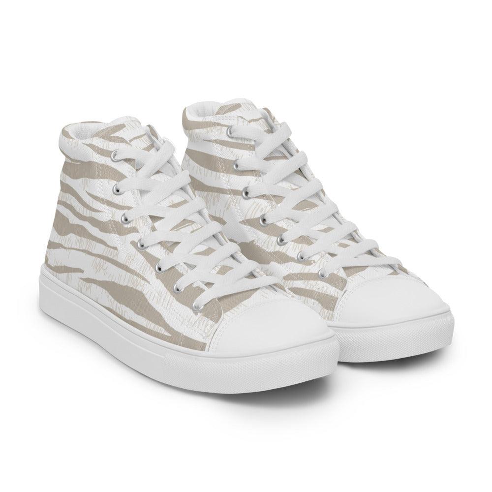 Muted Tiger Men’s High Top Canvas Shoes - MessyBunFun - Your Destination for Stylish Unisex Clothing, Tops and bottoms - MessyBunFun.com