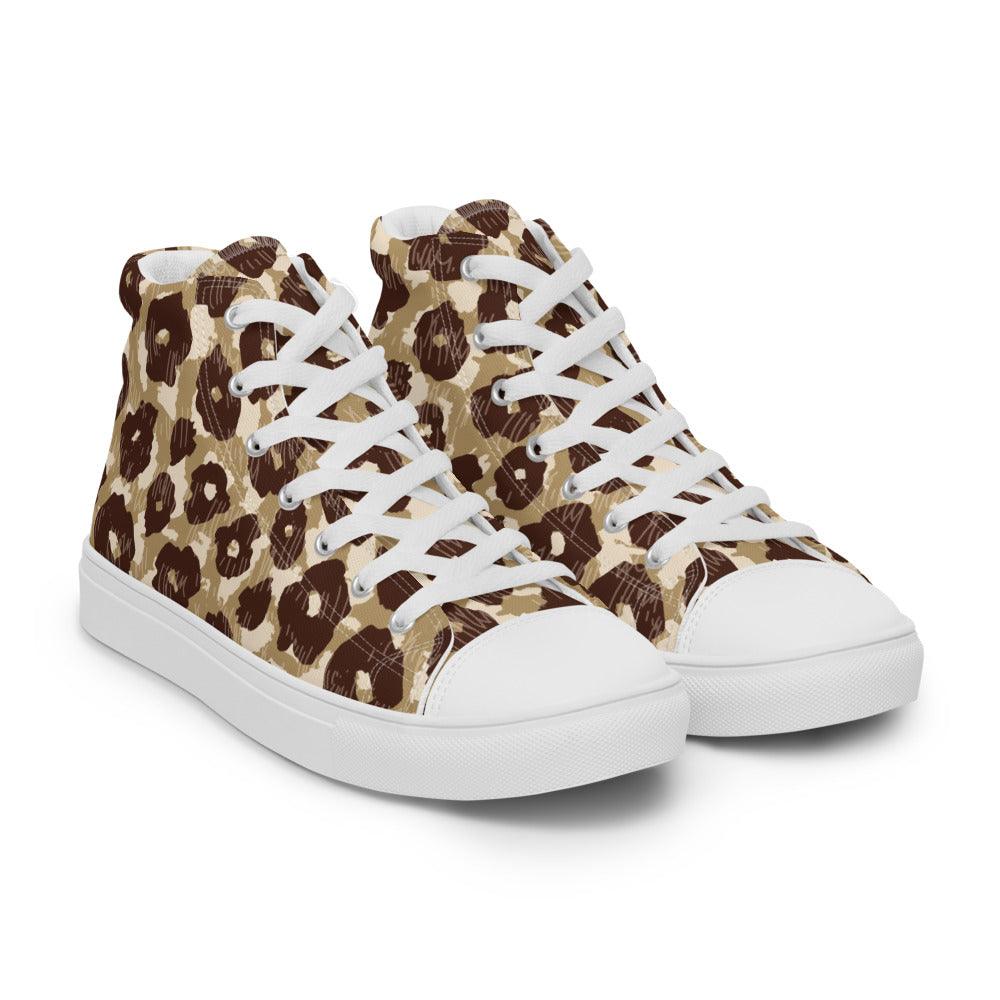 Brown and Tan Cheetah Men’s High Top Canvas Shoes