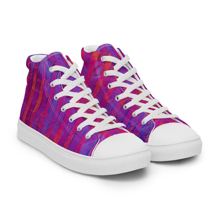 Neon Pink and Blue Men’s High Top Canvas Shoes - MessyBunFun - Your Destination for Stylish Unisex Clothing, Tops and bottoms - MessyBunFun.com