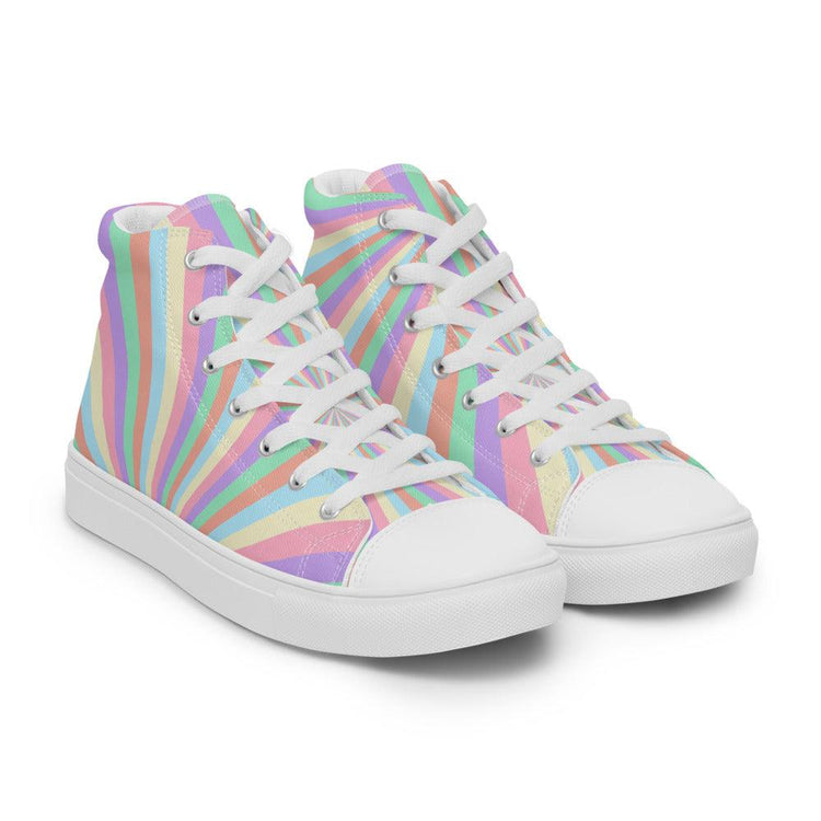 Rainbow Sunrise Men’s High Top Canvas Shoes - MessyBunFun - Your Destination for Stylish Unisex Clothing, Tops and bottoms - MessyBunFun.com