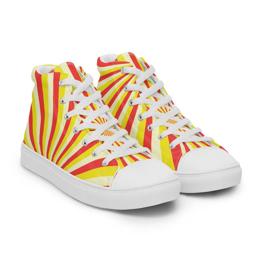 Red and Yellow Sunrise Men’s High Top Canvas Shoes - MessyBunFun - Your Destination for Stylish Unisex Clothing, Tops and bottoms - MessyBunFun.com