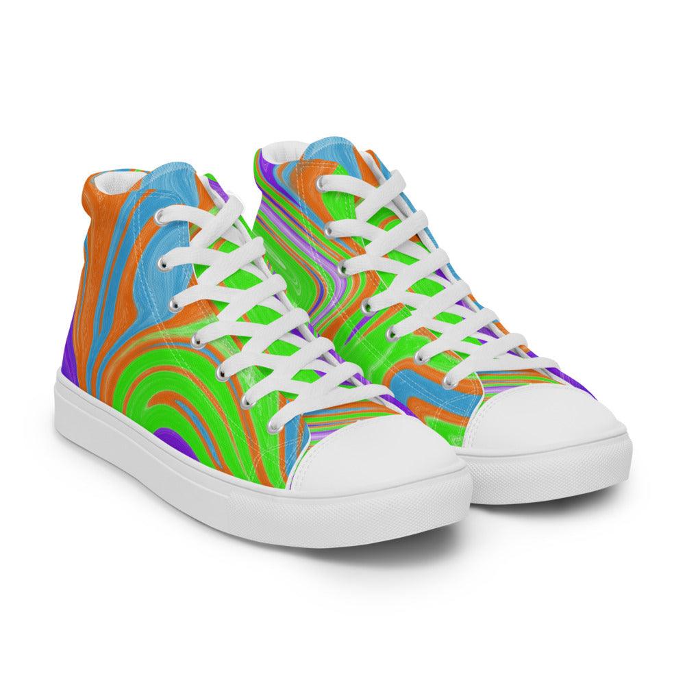 Neon Spill Men’s High Top Canvas Shoes - MessyBunFun - Your Destination for Stylish Unisex Clothing, Tops and bottoms - MessyBunFun.com