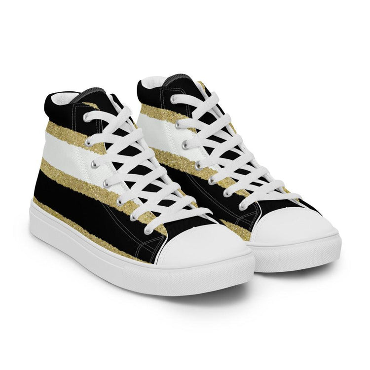 Black White Gold Men’s High Top Canvas Shoes - MessyBunFun - Your Destination for Stylish Unisex Clothing, Tops and bottoms - MessyBunFun.com