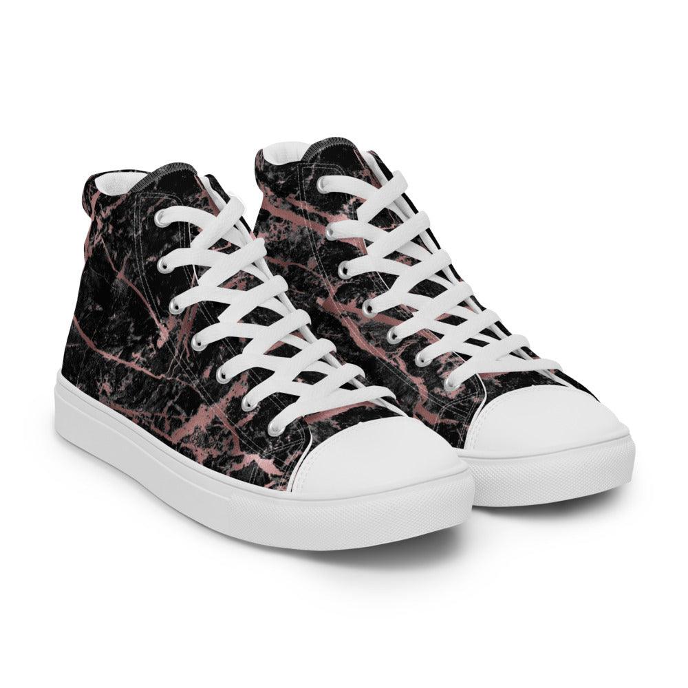 Bubble Gum Black Splatter Men’s High Top Canvas Shoes - MessyBunFun - Your Destination for Stylish Unisex Clothing, Tops and bottoms - MessyBunFun.com