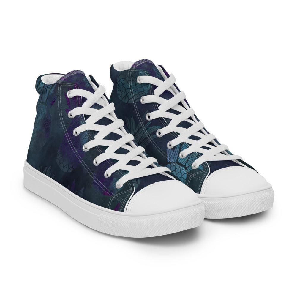 Teal Pineapple Men’s High Top Canvas Shoes - MessyBunFun - Your Destination for Stylish Unisex Clothing, Tops and bottoms - MessyBunFun.com