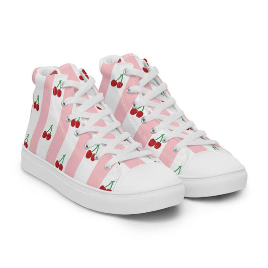 Cherry Pink Men’s High Top Canvas Shoes - MessyBunFun - Your Destination for Stylish Unisex Clothing, Tops and bottoms - MessyBunFun.com