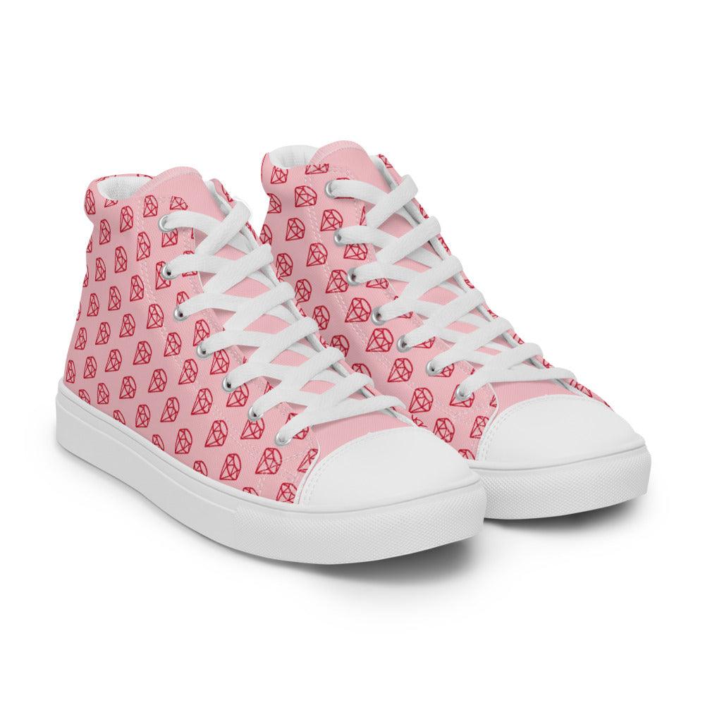 Pink Diamonds Men’s High Top Canvas Shoes - MessyBunFun - Your Destination for Stylish Unisex Clothing, Tops and bottoms - MessyBunFun.com