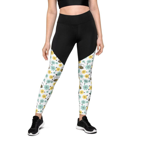 Bees and Flowers High Waisted Sports Leggings