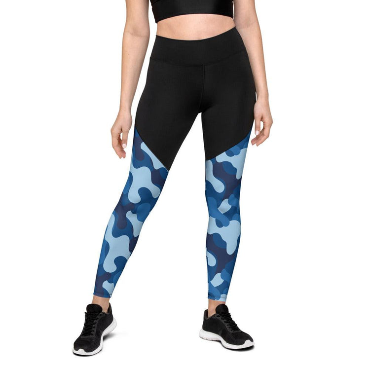 Blue Camouflage High Waisted Sports Leggings