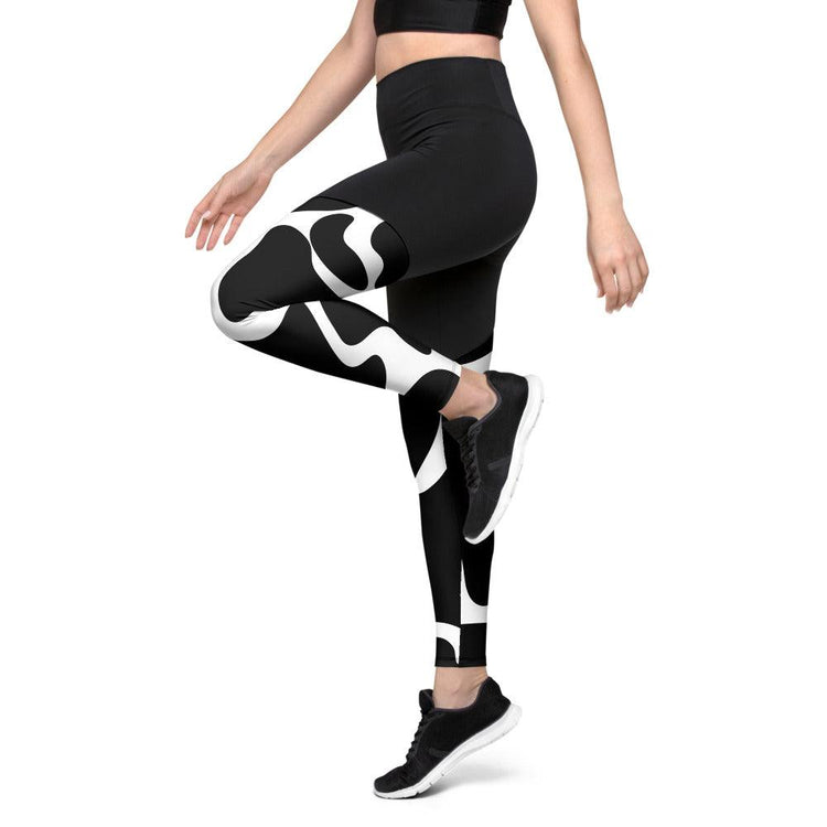 Black and White Cow Skin High Waisted Sports Leggings