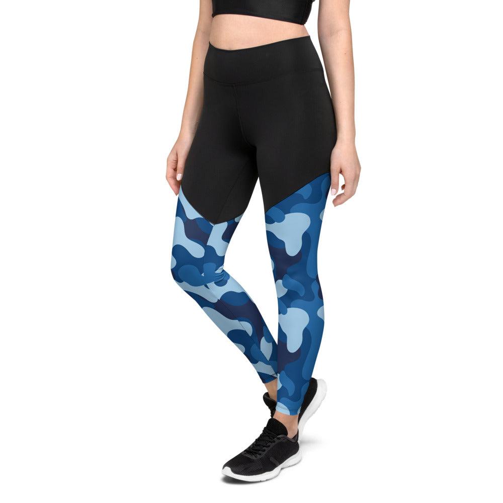 Blue Camouflage High Waisted Sports Leggings