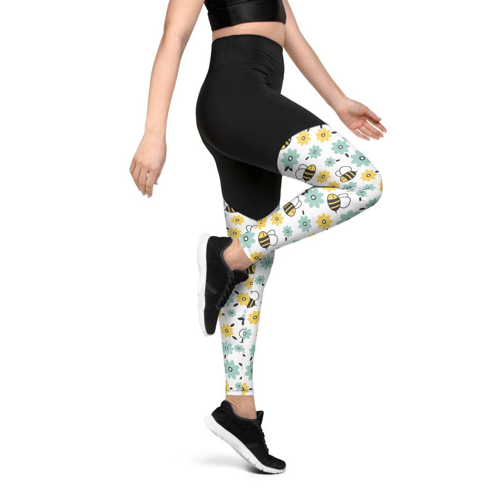 Bees and Flowers High Waisted Sports Leggings
