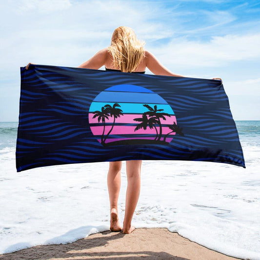 Retro Neon Beach Towel - MessyBunFun - Your Destination for Stylish Unisex Clothing, Tops and bottoms - MessyBunFun.com