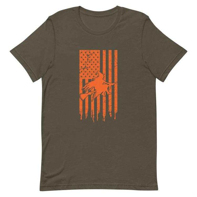 Orange Flying Witch on Flag Short-Sleeve Unisex T-Shirt