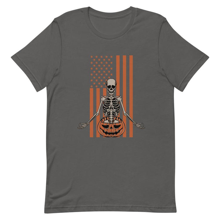 Orange Skeleton with Pumpkin on Flag Short-Sleeve Unisex T-Shirt