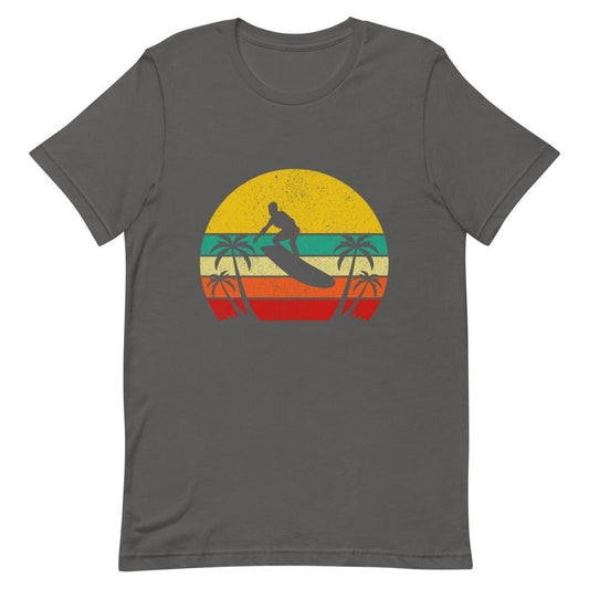 Surfer with Palm Trees Short-Sleeve Unisex T-Shirt - MessyBunFun - Your Destination for Stylish Unisex Clothing, Tops and bottoms - MessyBunFun.com