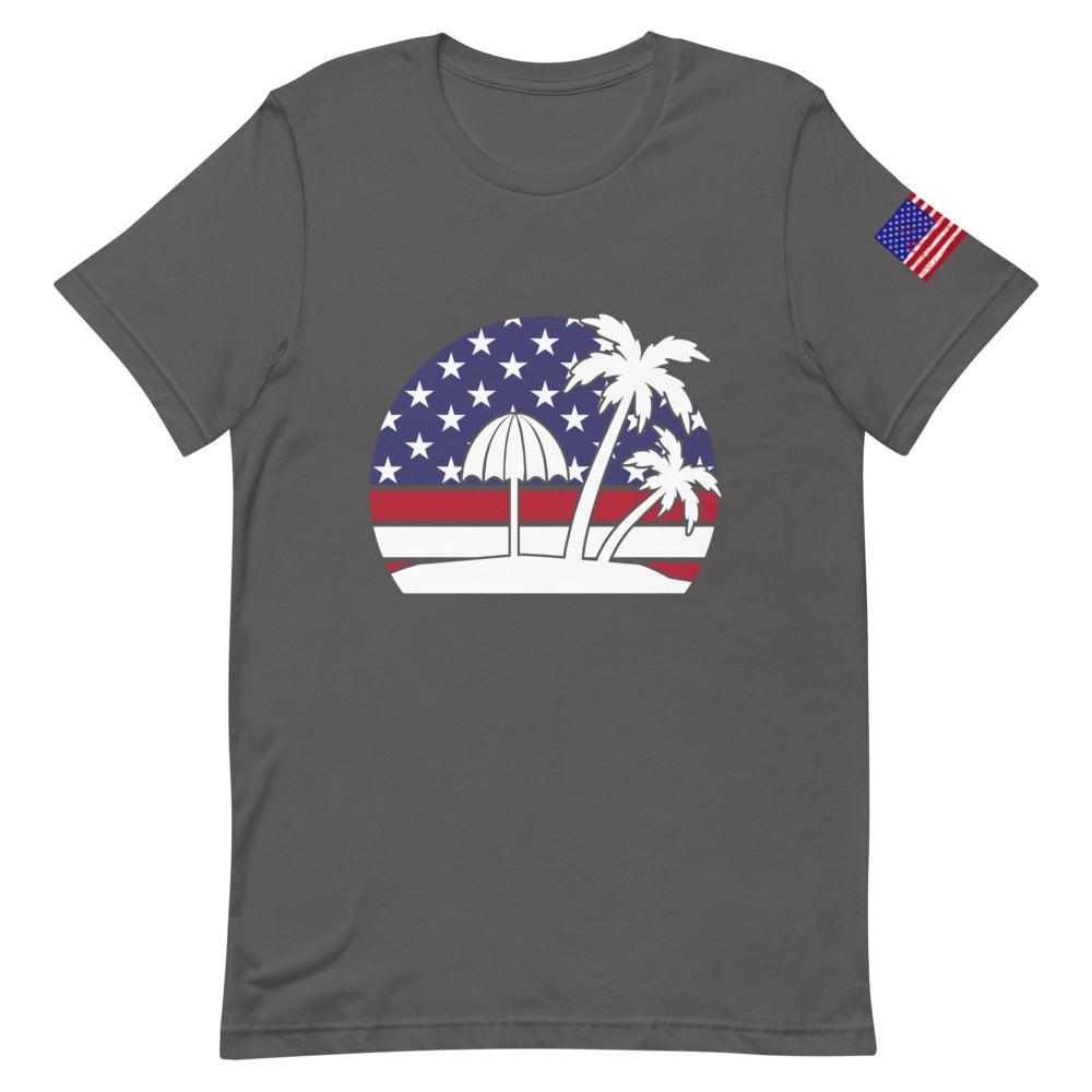 Umbrella Palm Trees on Circle Flag Short-Sleeve Unisex T-Shirt
