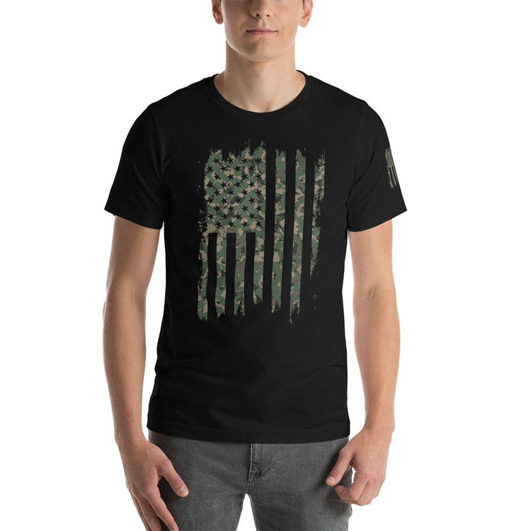 Green Distressed Camo Flag Short-Sleeve Unisex T-Shirt