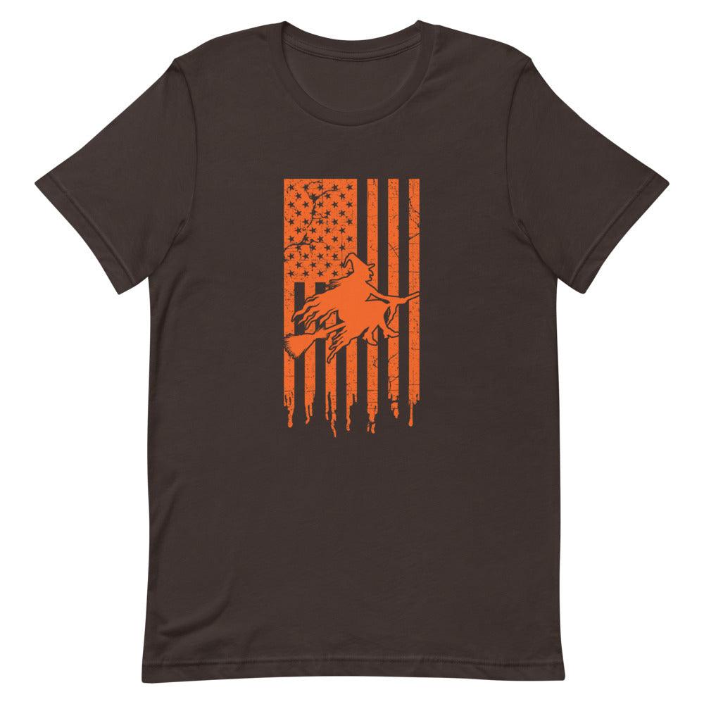 Orange Flying Witch on Flag Short-Sleeve Unisex T-Shirt