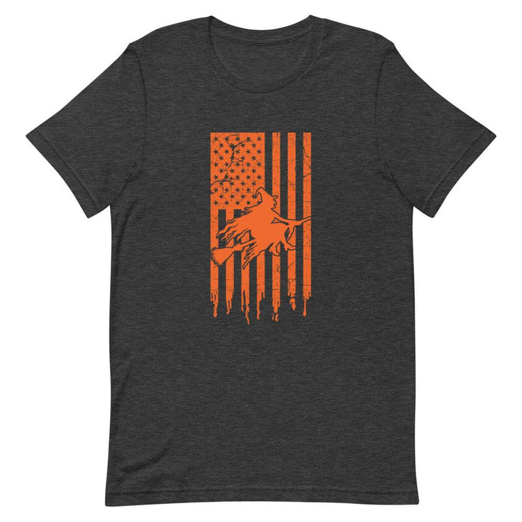 Orange Flying Witch on Flag Short-Sleeve Unisex T-Shirt