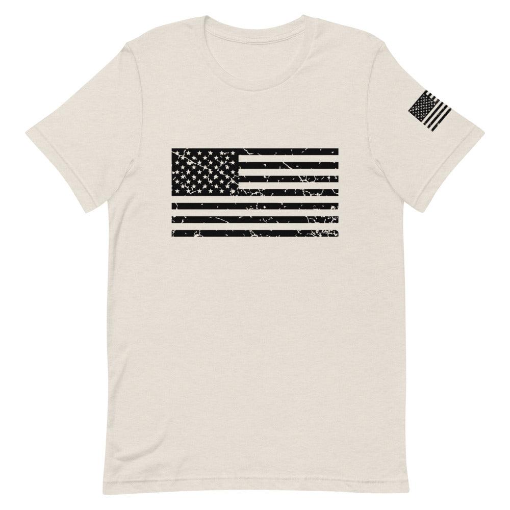 Black Distressed Horizontal Flag Short-Sleeve Unisex T-Shirt