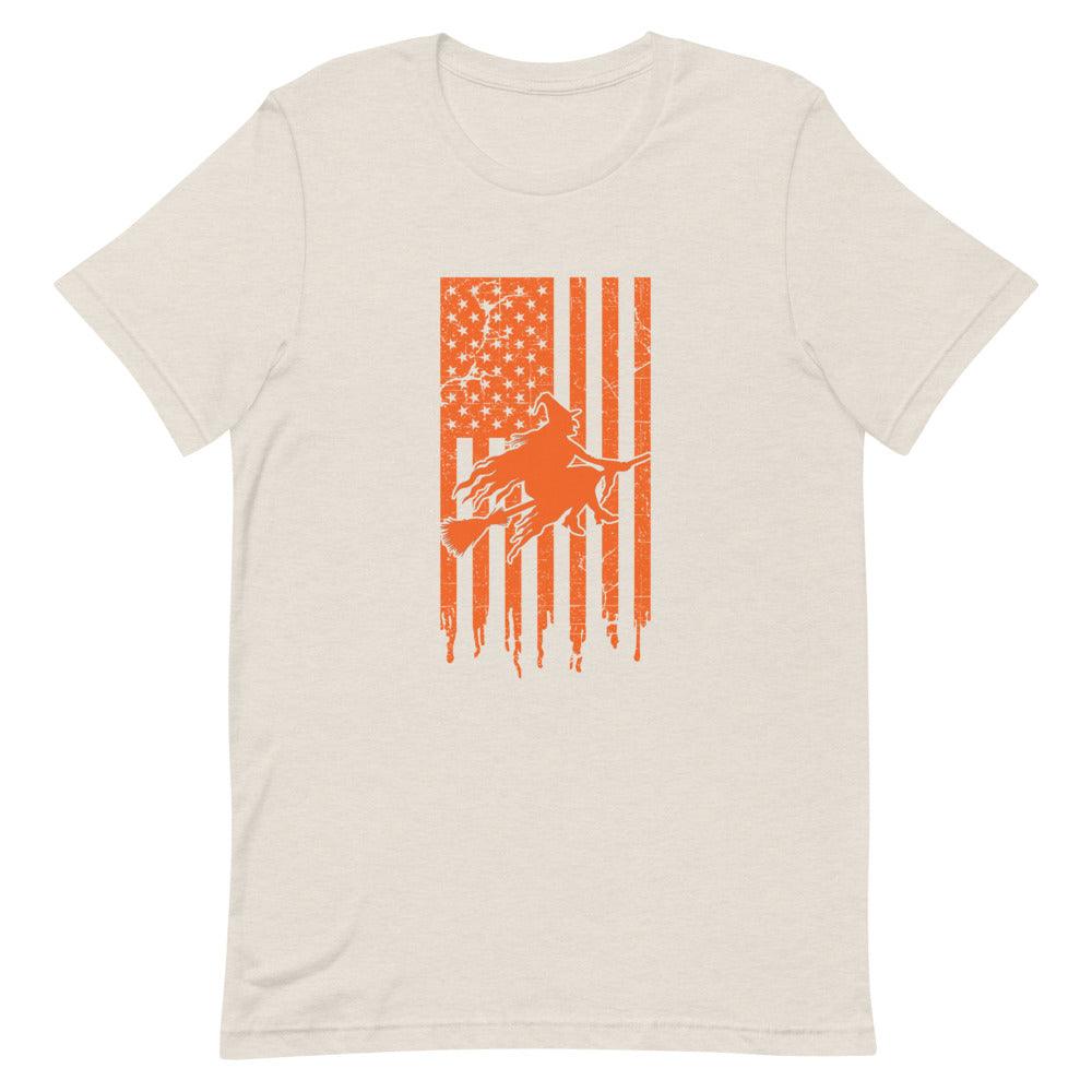 Orange Flying Witch on Flag Short-Sleeve Unisex T-Shirt