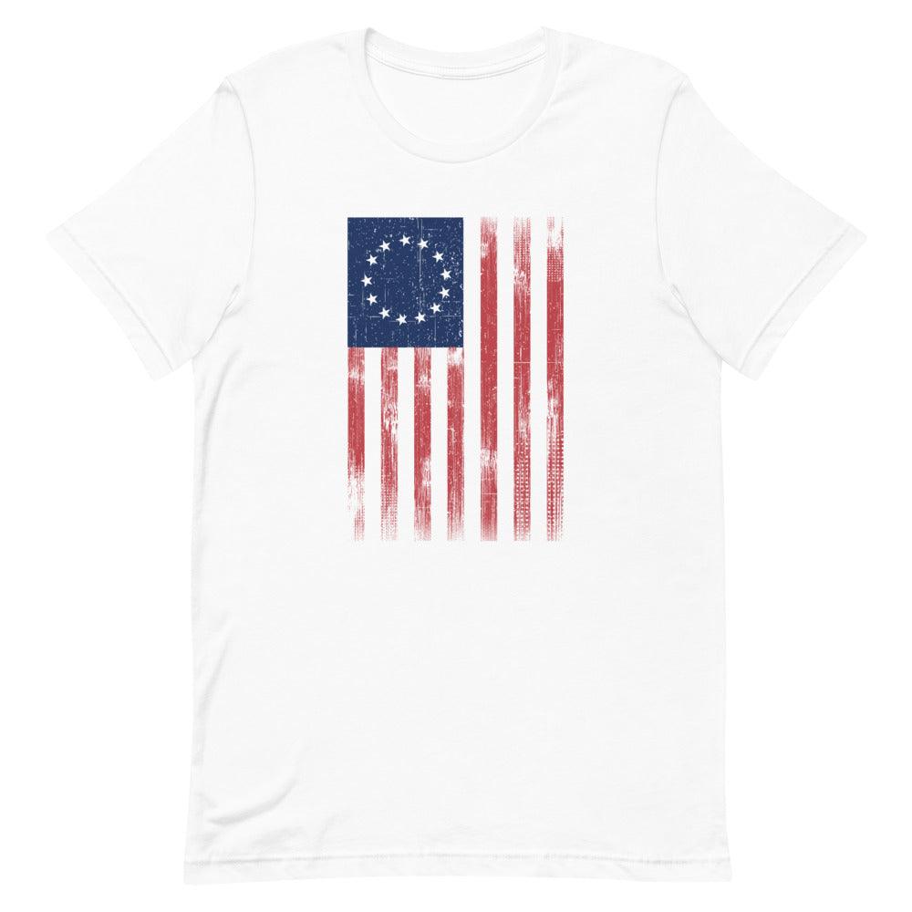 Vertical Betsy Ross Distressed Flag Short-Sleeve Unisex T-Shirt