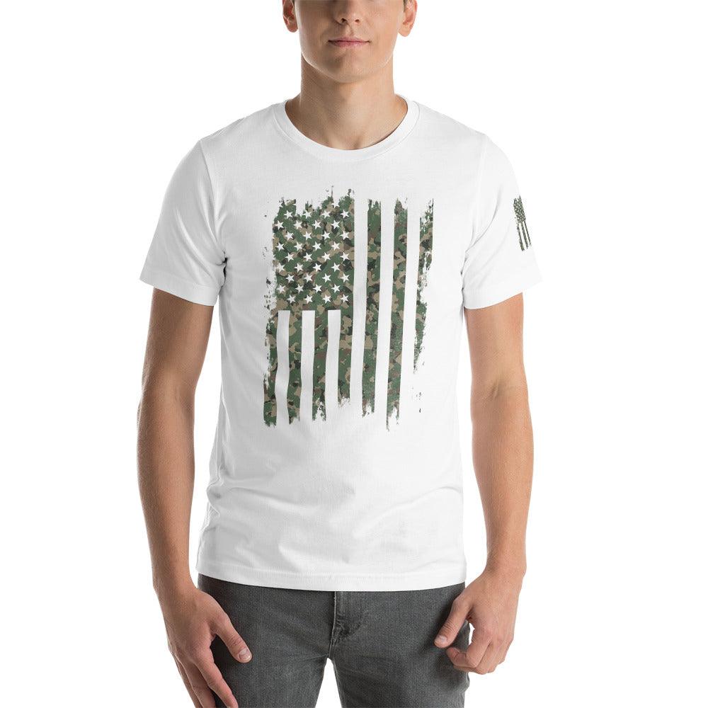 Green Distressed Camo Flag Short-Sleeve Unisex T-Shirt