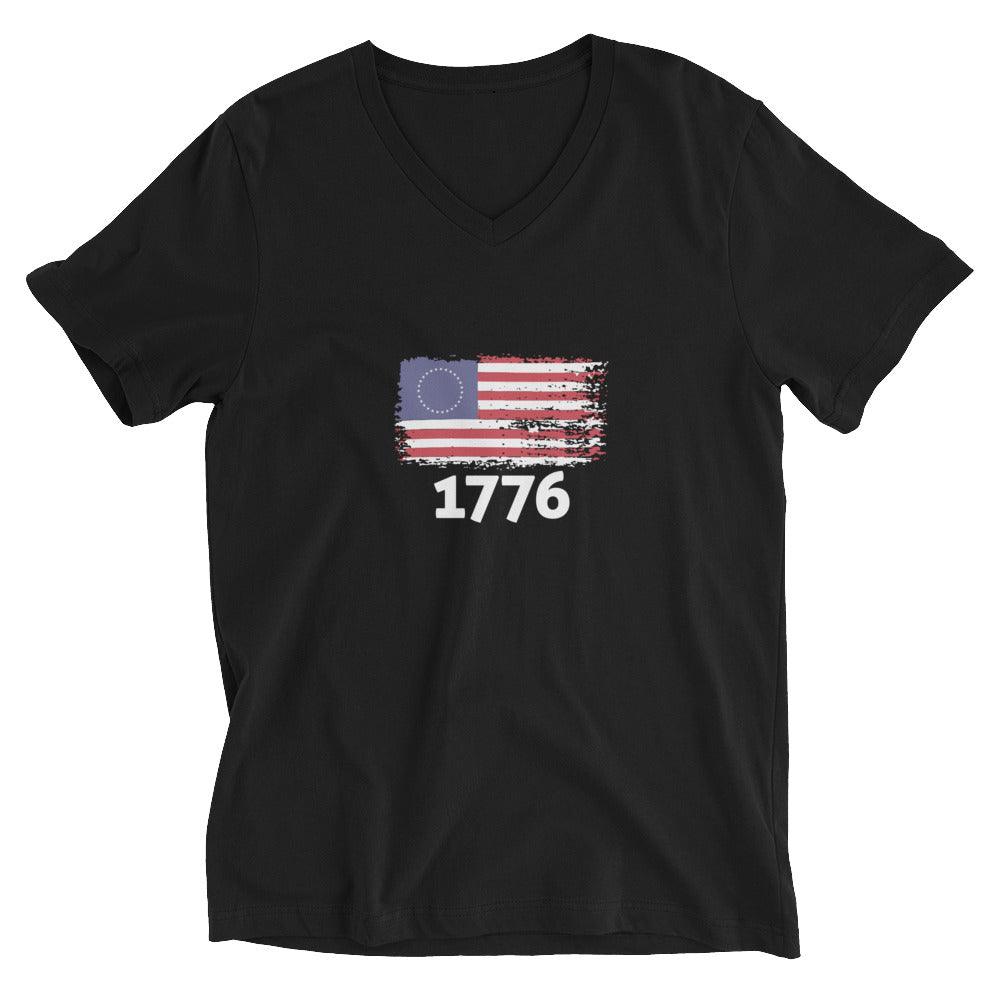 American Flag 1776 Unisex Short Sleeve V-Neck T-Shirt