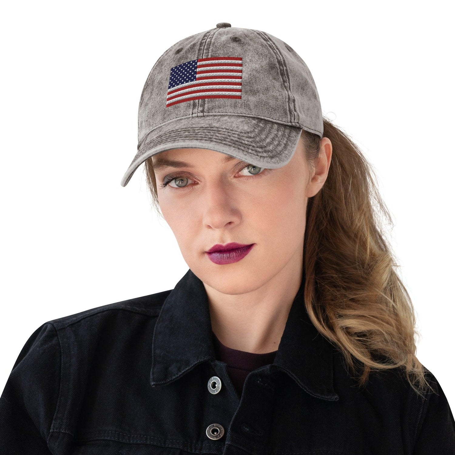 Embroidered American Flag Vintage Grunge Cotton Twill Hat