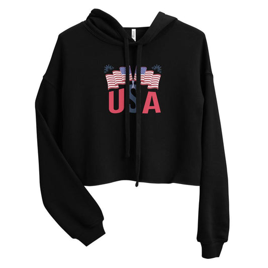 USA with Flags Crop Hoodie