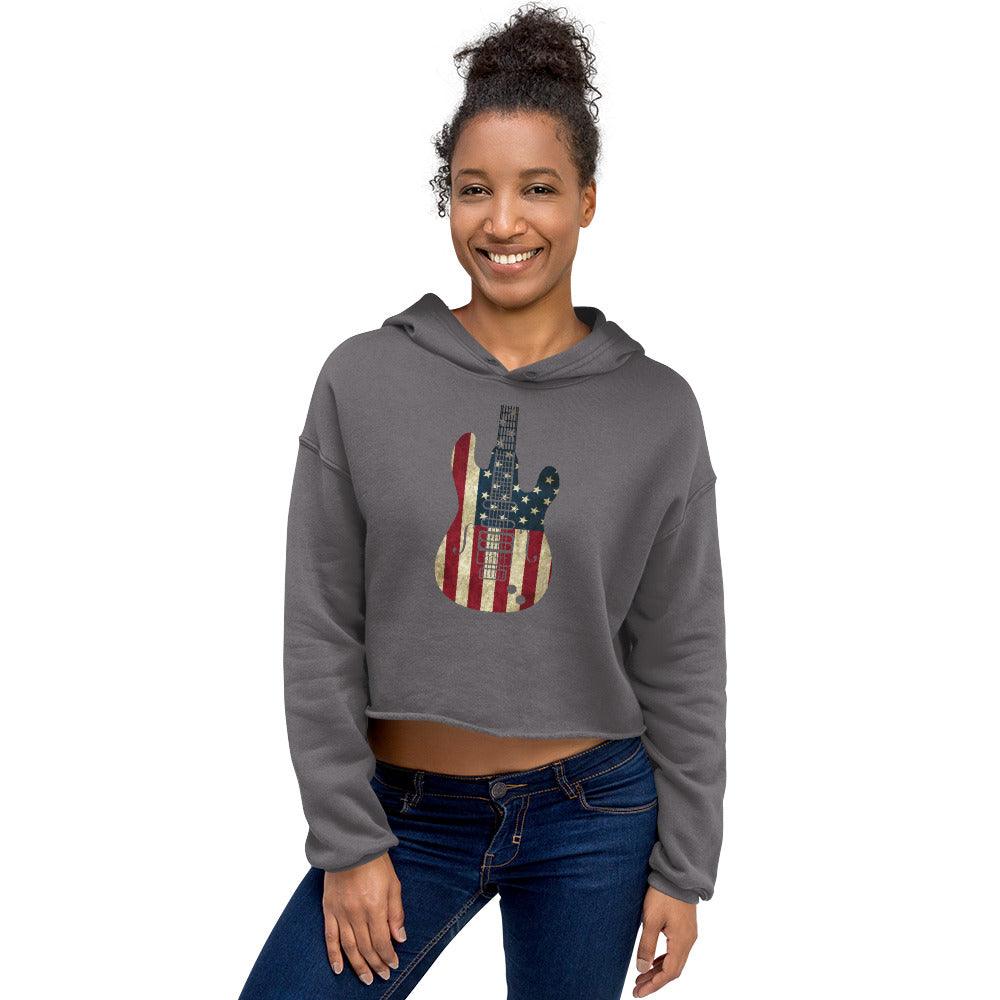 Red White Blue Guitar Crop Hoodie