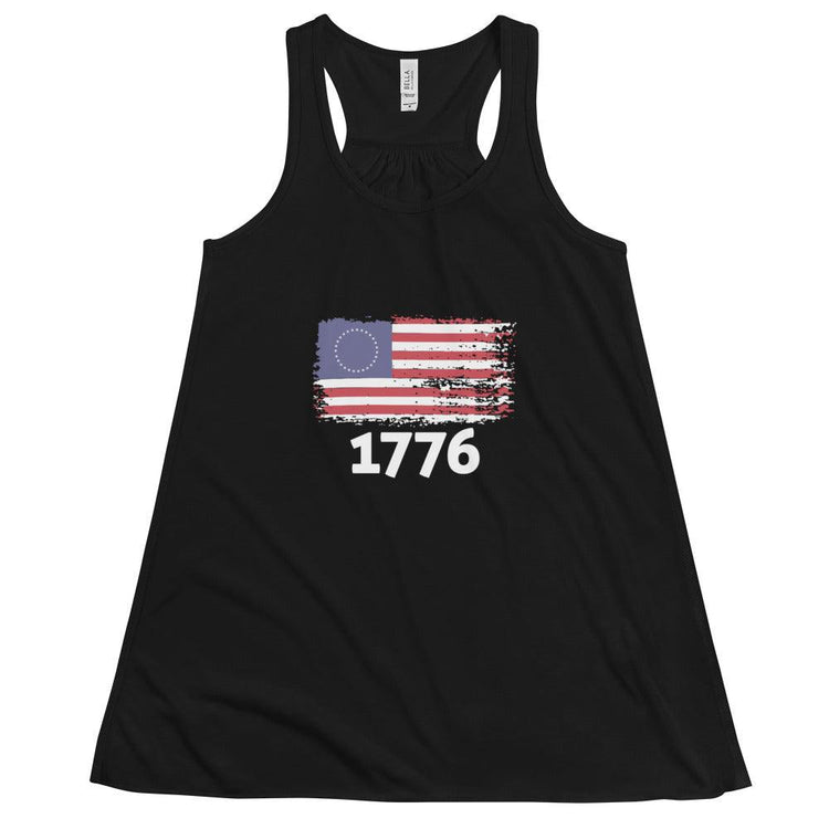 Betsy Ross 1776 Flag Women's Flowy Racerback Tank - MessyBunFun - Your Destination for Stylish Unisex Clothing, Tops and bottoms - MessyBunFun.com