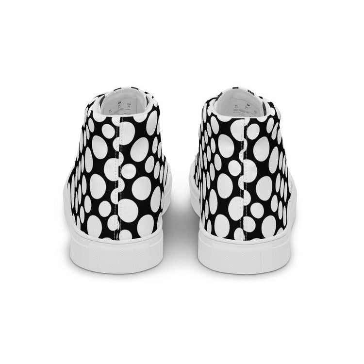 Black and White Circles Women’s High Top Canvas Shoes - MessyBunFun - Your Destination for Stylish Unisex Clothing, Tops and bottoms - MessyBunFun.com