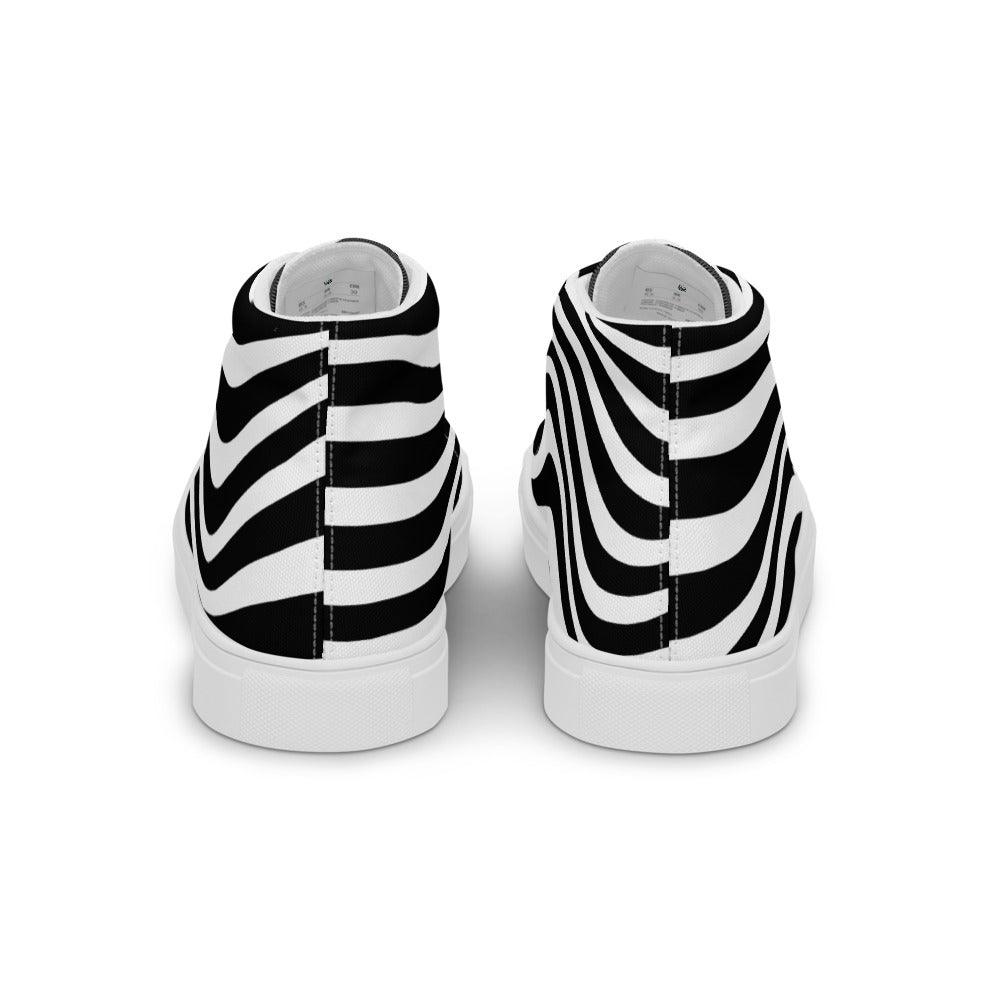 Black and White Wavy Lines Women’s High Top Canvas Shoes - MessyBunFun - Your Destination for Stylish Unisex Clothing, Tops and bottoms - MessyBunFun.com