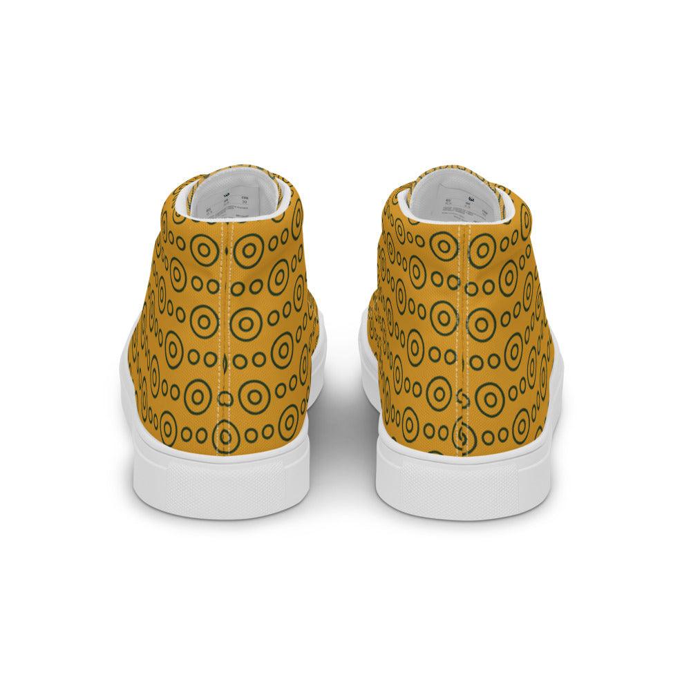 Gold and Grey Circles Women’s High Top Canvas Shoes - MessyBunFun - Your Destination for Stylish Unisex Clothing, Tops and bottoms - MessyBunFun.com