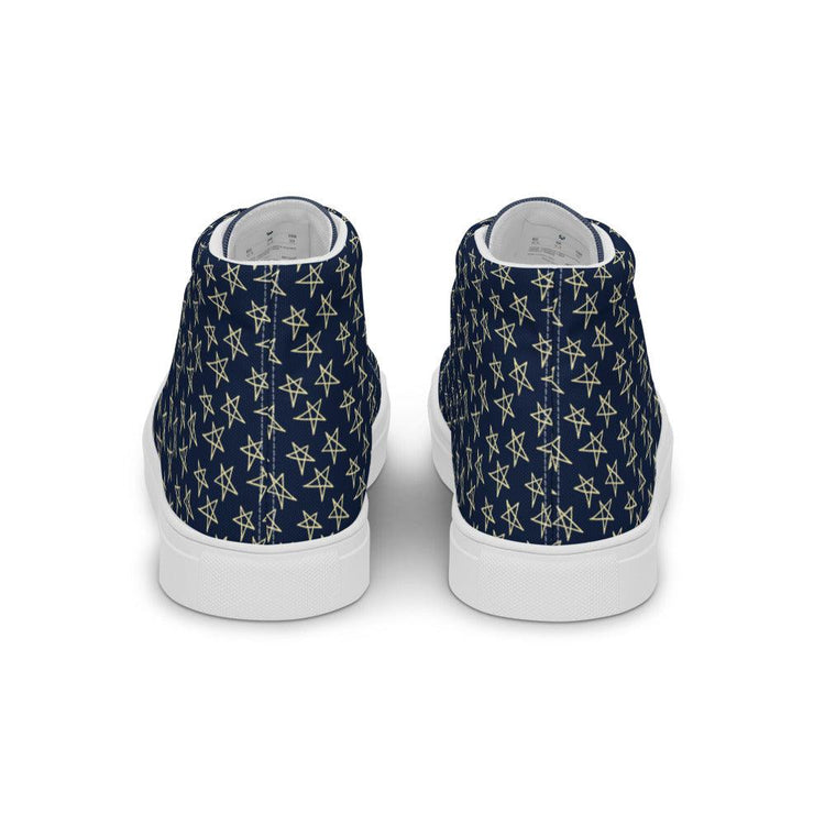 Gold Stars on Blue Women’s High Top Canvas Shoes - MessyBunFun - Your Destination for Stylish Unisex Clothing, Tops and bottoms - MessyBunFun.com