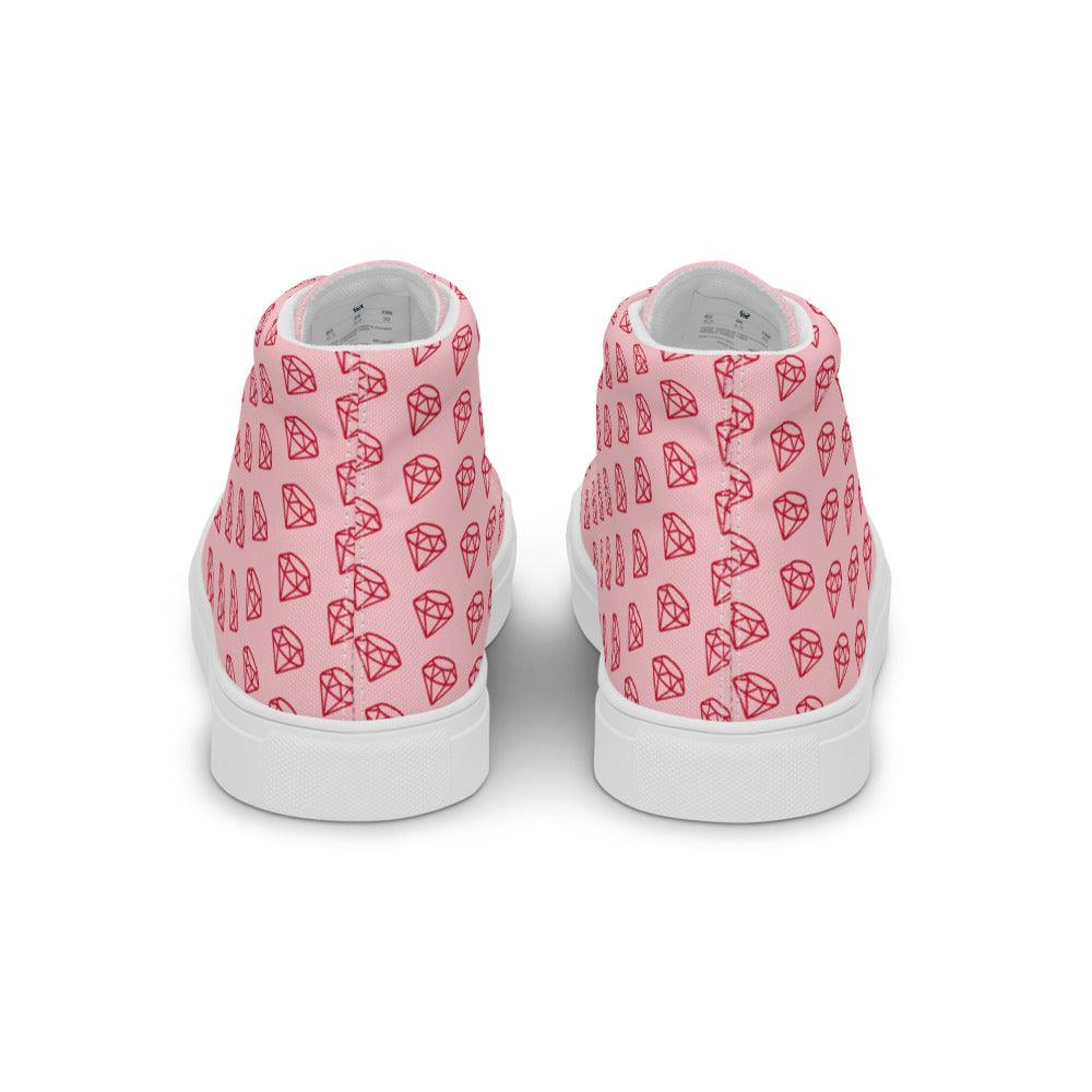 Pink Diamond Women’s High Top Canvas Shoes - MessyBunFun - Your Destination for Stylish Unisex Clothing, Tops and bottoms - MessyBunFun.com