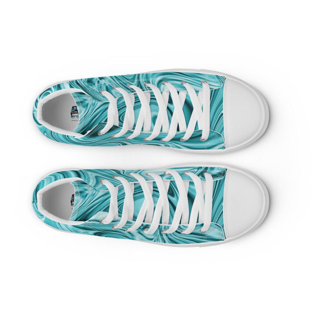 Teal Marble Women’s High Top Canvas Shoes