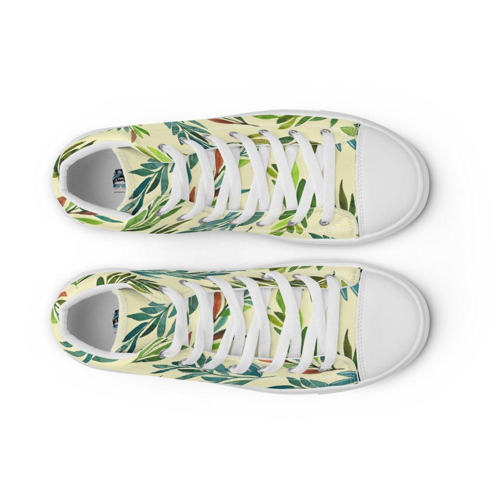 Yellow and Green Vines Women’s High Top Canvas Shoes