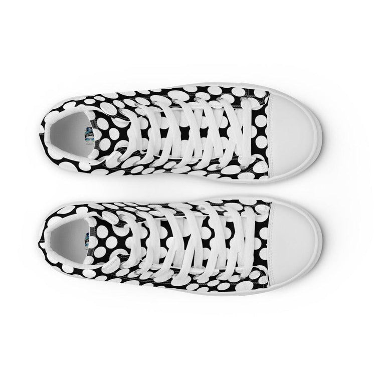 Black and White Circles Women’s High Top Canvas Shoes - MessyBunFun - Your Destination for Stylish Unisex Clothing, Tops and bottoms - MessyBunFun.com