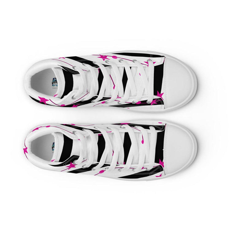 Pink Stars and Black Stripes Women’s High Top Canvas Shoes - MessyBunFun - Your Destination for Stylish Unisex Clothing, Tops and bottoms - MessyBunFun.com