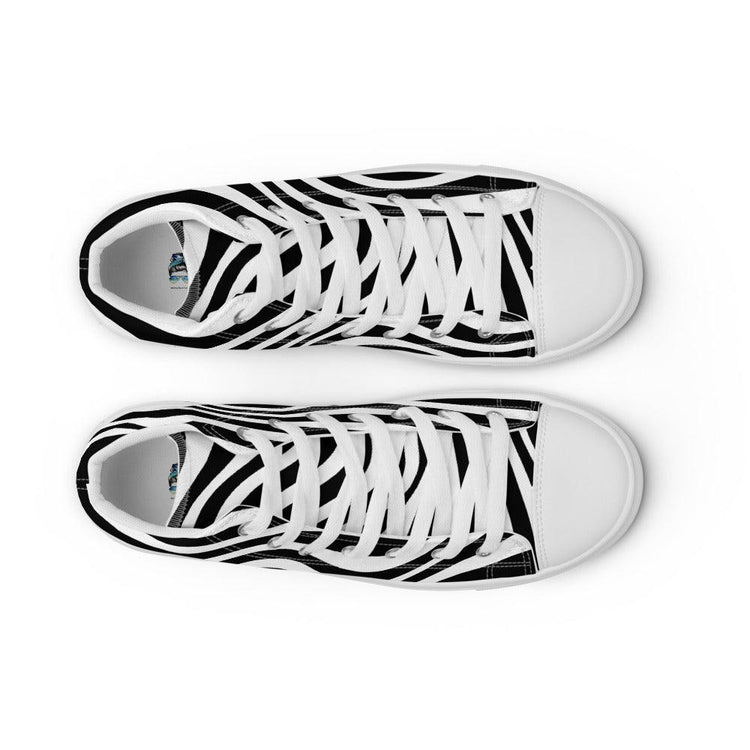 Black and White Wavy Lines Women’s High Top Canvas Shoes - MessyBunFun - Your Destination for Stylish Unisex Clothing, Tops and bottoms - MessyBunFun.com