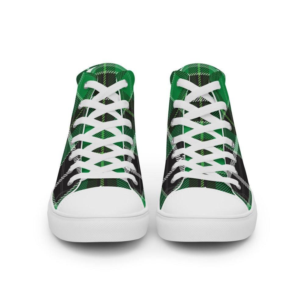 Green Buffalo Plaid Women’s High Top Canvas Shoes - MessyBunFun - Your Destination for Stylish Unisex Clothing, Tops and bottoms - MessyBunFun.com